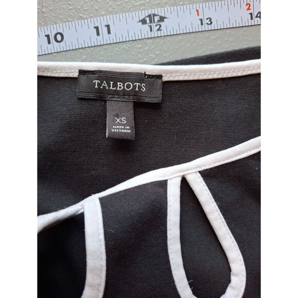 Talbots Womens Black Sleeveless Top XS White Trim Teardrop Neck Cutout Corpcore - Picture 3 of 7